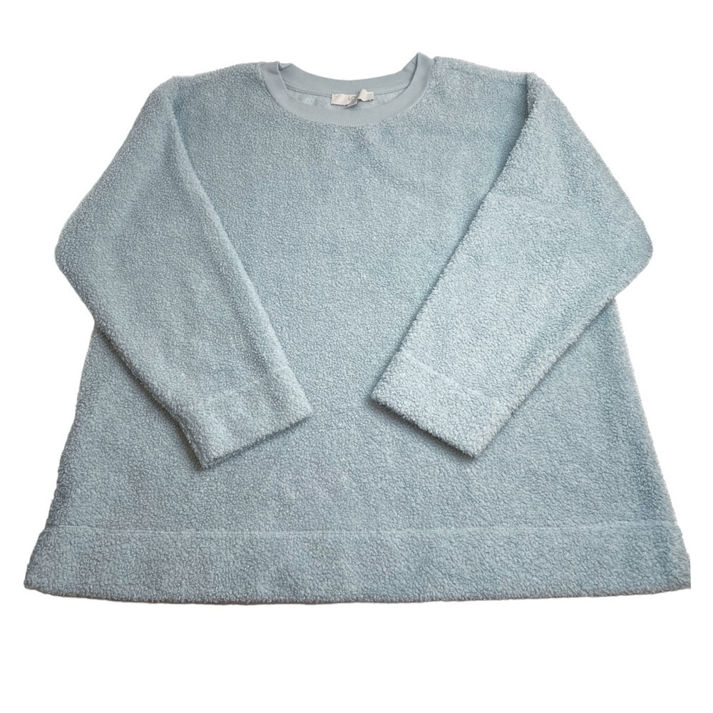 LOFT Plus Light Blue Teddy Sherpa Pullover Sweatshirt Size 14